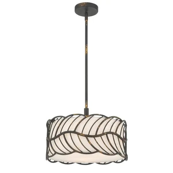 Bring Farmhouse elegance into your home with the Wry Lighting Simbolo 3-light Pendant in Antique Black Iron. Featuring an Ivory Linen fabric shade and a rustic Antique Black Iron frame, it creates a welcoming atmosphere. The Ivory Linen shade diffuses soft light, adding an inviting glow to any setting. Capture the raw, authentic charm of a bygone era with our Antique Black Iron finish, showcasing a richly textured surface that mimics weathered iron, adding vintage appeal to your decor. This versatile pendant adds a stylish statement to kitchens, dining rooms, or bedrooms — perfect for focused yet decorative illumination in entryways, foyers, and bathrooms. It is Dry Location Rated, ideal for indoor spaces not subject to moisture. Overall Dimensions: 15"W x 9.5"H x 15"D. Requires 3 E26 Medium base bulbs (not included), max 60 wattage per bulb. Elevate your interior with stunning craftsmanship that celebrates the beauty of nature and quality lighting. Collection: Simbolo Finish: Antique Black Iron Glass: Ivory Linen Width: 15.00" Height: 9.50" Weight: 8.21 lb Extension from Wall: 15.00" Canopy: 4.75"W x 4.75"H x 0.75"D Number of Bulbs: 3 Maximum Wattage: 60.00 W Bulb Type: A19 Bulb Base: E26 Light Source: Incandescent Dimmable Voltage: 120.00 V Country of Origin: China Safety Listing: ETL Manufacturer Warranty: 1 Year Limited - alternate view