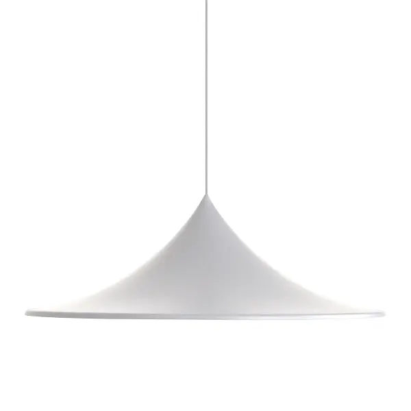 The Vistara 35" pendant delivers dramatic scale and modern sophistication with its textured Sand White finish. The large metal shade creates a bold focal point while the organic sandy texture adds warmth to minimalist spaces.