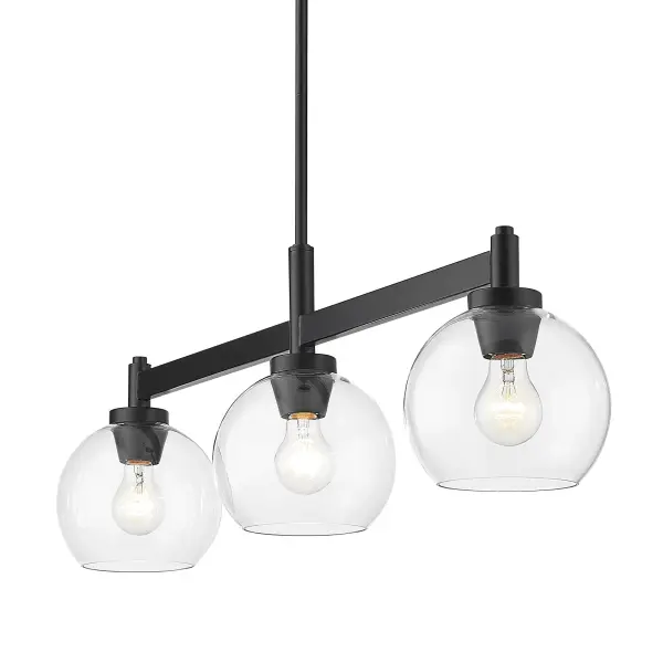 The Galveston 3-Light Island Light combines contemporary minimalism with industrial charm. Its matte black finish and clear glass shades create brilliant, unobstructed illumination perfect for kitchen islands and dining spaces.