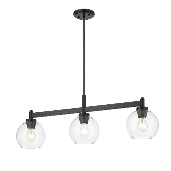 The Galveston 3-Light Island Light combines contemporary minimalism with industrial charm. Its matte black finish and clear glass shades create brilliant, unobstructed illumination perfect for kitchen islands and dining spaces. - alternate view