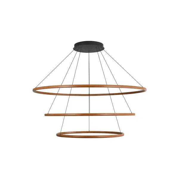 The Veritas 59" chandelier makes a bold architectural statement with its geometric 3-tier design and warm walnut finish. Integrated LED technology delivers exceptional brightness while the minimalist structure showcases contemporary elegance.