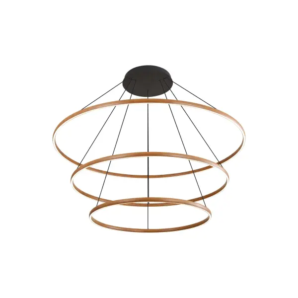 The Veritas 59" chandelier makes a bold architectural statement with its geometric 3-tier design and warm walnut finish. Integrated LED technology delivers exceptional brightness while the minimalist structure showcases contemporary elegance. - alternate view