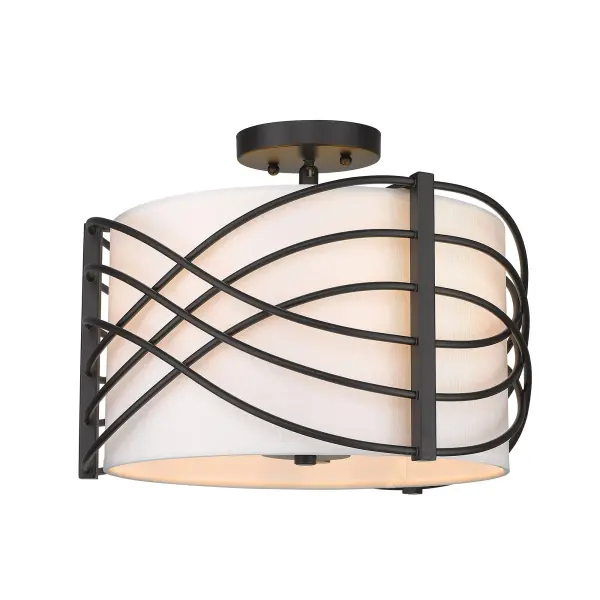 Introducing the Wry Lighting Zara 3-light Semi-Flush Mount, where modern meets transitional elegance. Featuring a sophisticated fabric shade and a sleek matte black frame, this fixture creates an inviting atmosphere. Dressed in a crisp Modern White fabric shade, the chic design offers a warm, diffused glow while boasting a strong graphic quality from the deep matte black finish. This fixture complements a range of décor styles, from minimalist to bold contemporary designs, making it a versatile addition to your home. Damp location rated, it's perfect for entryways, bedrooms, kitchens, and living areas with mid-height ceilings. With overall dimensions of 14.38"W x 10.88"H x 14.38"D, it requires three E12 candelabra base bulbs (not included), with a maximum wattage of 60 per bulb, allowing for ample illumination. Illuminate your home with the timeless appeal and stylish versatility of the Wry Lighting Zara Semi-Flush Mount. Collection: Zara Rooms: Bath,Foyer,Kitchen,Living,Bedroom Finish: Matte Black Glass: Modern White Notes: Fixture has swivel which allows the light to be mounted on a sloped ceiling. Width: 14.38" Height: 10.88" Length: 14.38" Weight: 5.72 lb Extension from Wall: 14.38" Wire: 8`` Canopy: 5.13"W x 5.13"H x 0.75"D Number of Bulbs: 3 Maximum Wattage: 60.00 W Bulb Type: CA10 Bulb Base: E12 Light Source: Incandescent Dimmable Voltage: 120.00 V Material: Steel Country of Origin: China Safety Listing: ETL Safety Rating: Damp Connection: Hardware Manufacturer Warranty: 1 Year Limited
