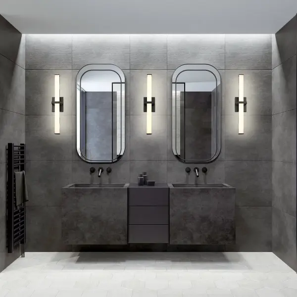 The Golden Lighting Elon vanity light combines contemporary design with practical functionality. Its matte black finish and opal acrylic shade deliver soft, glare-free illumination perfect for bathroom tasks while adding sophisticated style. - alternate view