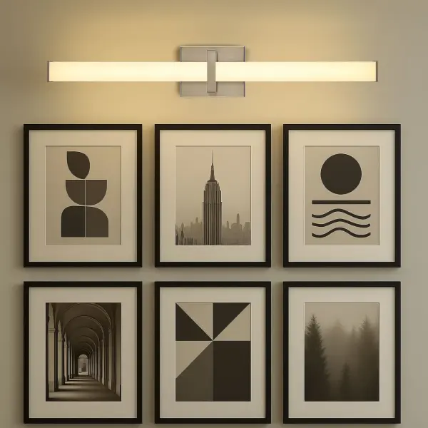 The Elon 30" vanity light combines contemporary design with integrated LED technology, delivering 2496 lumens of warm 3000K light through a diffused acrylic shade. Perfect for modern bathrooms seeking elegant task lighting. - alternate view