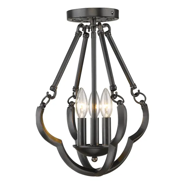 Golden Lighting Saxon 3-Light Semi-Flush Mount in Aged Bronze - Image 1