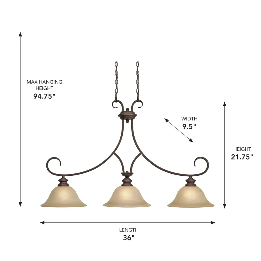 Lancaster Three Light Linear Pendant in Rubbed Bronze - Image 3