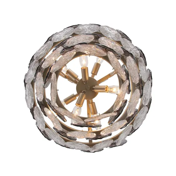 The Cascada 8-light pendant combines coastal charm with contemporary design through its unique smoke-tinted glass shades and refined Aegean Silver finish. The advanced vacuum plating creates a captivating liquid-like mirrored effect that transforms from reflective to beautifully illuminating. - alternate view