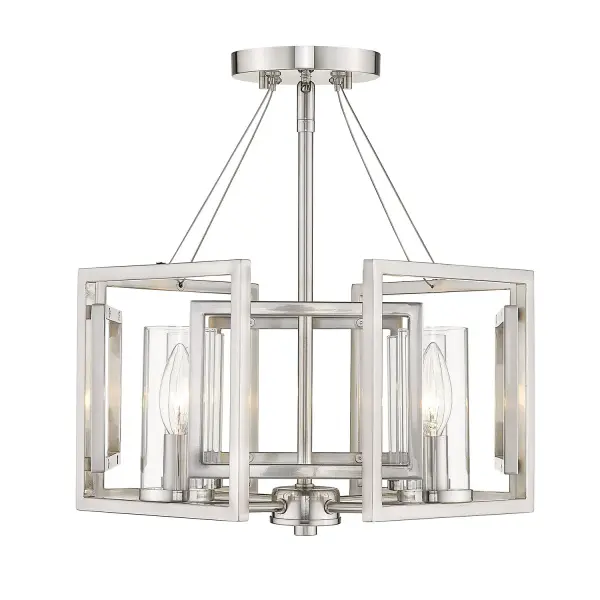 The Marco 4-Light Pendant combines modern elegance with practical versatility. Its pewter finish and clear glass shades create a sophisticated look that works in both classic and contemporary spaces. Adjustable height and sloped-ceiling compatibility make installation flexible. - alternate view