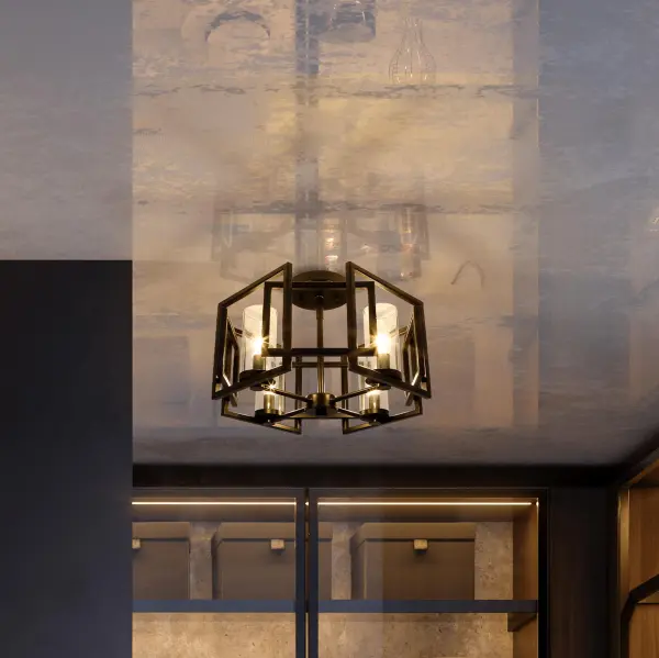 The Marco flush mount combines geometric elegance with practical functionality. Its matte black frame and clear glass shade deliver brilliant illumination while maintaining a minimalist aesthetic ideal for contemporary spaces. - alternate view
