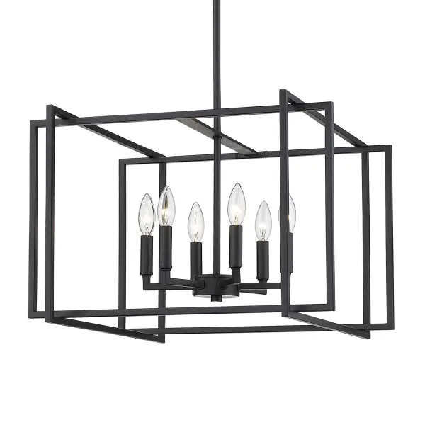 The Tribeca chandelier combines geometric design with classic silhouettes, creating a versatile statement piece. Its matte black finish absorbs light for a soft, sophisticated glow that elevates any interior.