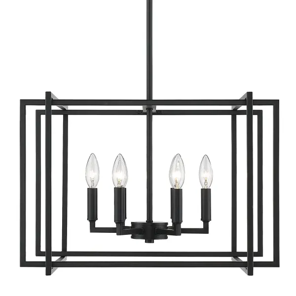 The Tribeca chandelier combines geometric design with classic silhouettes, creating a versatile statement piece. Its matte black finish absorbs light for a soft, sophisticated glow that elevates any interior. - alternate view