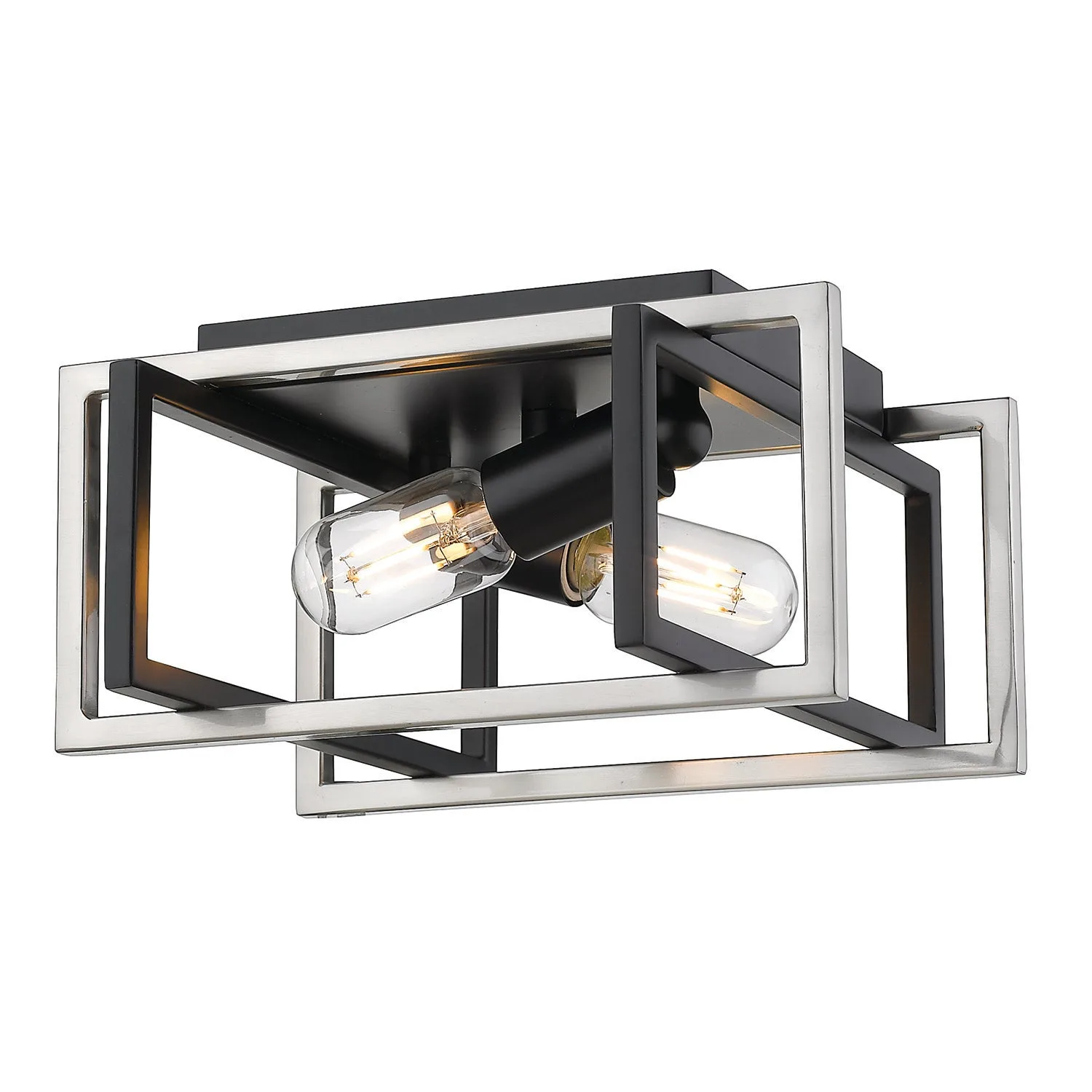 Golden Lighting Tribeca 2-Light Flush Mount in Matte Black and Pewter