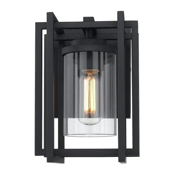 The Golden Lighting Tribeca outdoor wall sconce combines sophisticated styling with practical durability. Its clear glass shade beautifully showcases bulb design while the Natural Black finish adds subtle elegance to any exterior. - alternate view