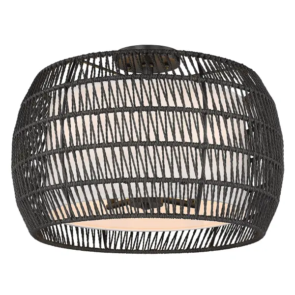 The Everly semi-flush mount combines coastal charm with contemporary sophistication through its handwoven Modern Black Rattan shade and sleek Matte Black frame. Perfect for creating ambient lighting with unique shadow play.