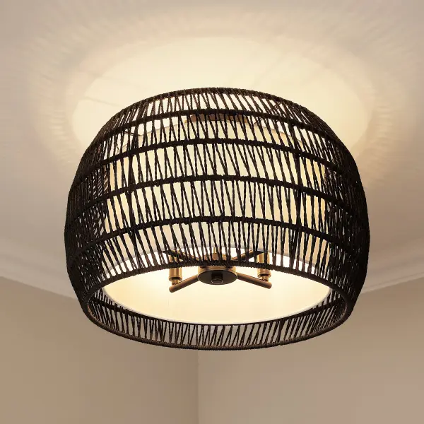 Golden Lighting Everly 4-Light Semi-Flush Mount in Matte Black with Modern Black Rattan Shade - Image 5