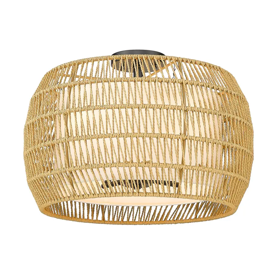 Golden Lighting Everly 4-Light Semi-Flush Mount in Matte Black with Natural Rattan Shade - Image 1