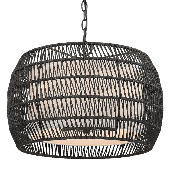 Golden Lighting Everly 4-Light Pendant in Matte Black with Modern Black Rattan Shade - Image 1