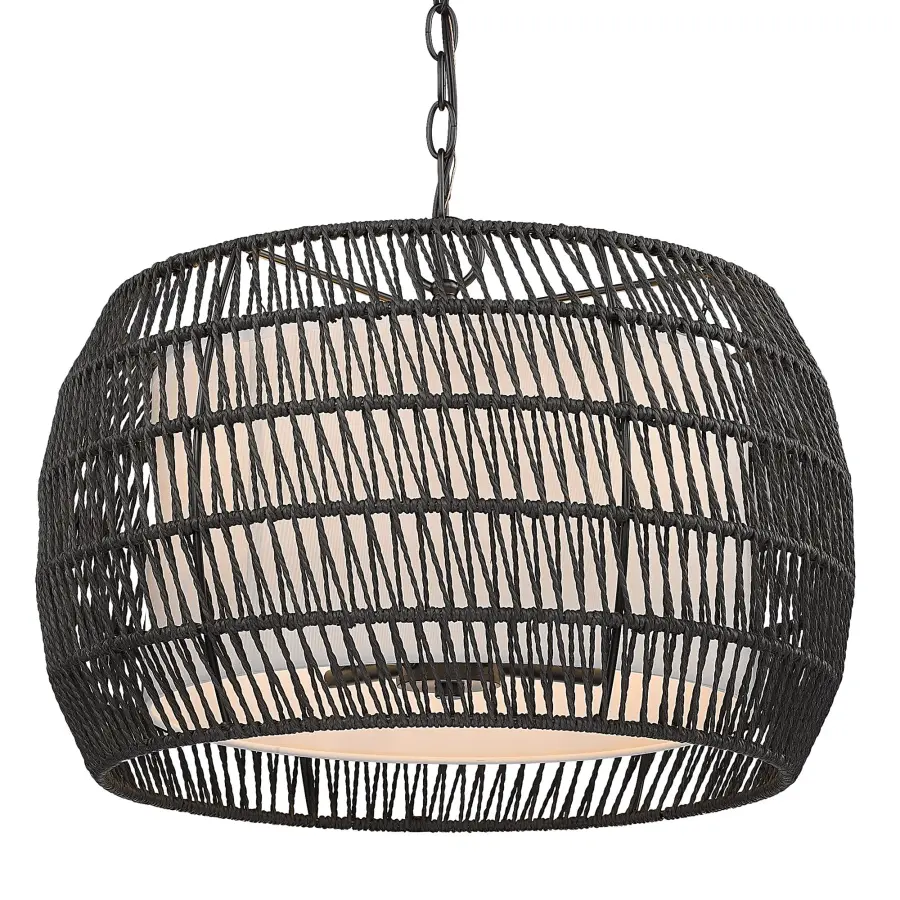 Golden Lighting Everly 4-Light Pendant in Matte Black with Modern Black Rattan Shade - Image 1