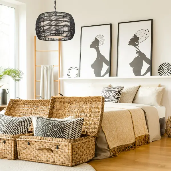 Golden Lighting Everly 4-Light Pendant in Matte Black with Modern Black Rattan Shade - Image 2