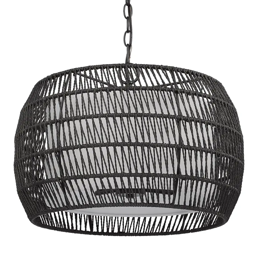 Golden Lighting Everly 4-Light Pendant in Matte Black with Modern Black Rattan Shade - Image 3