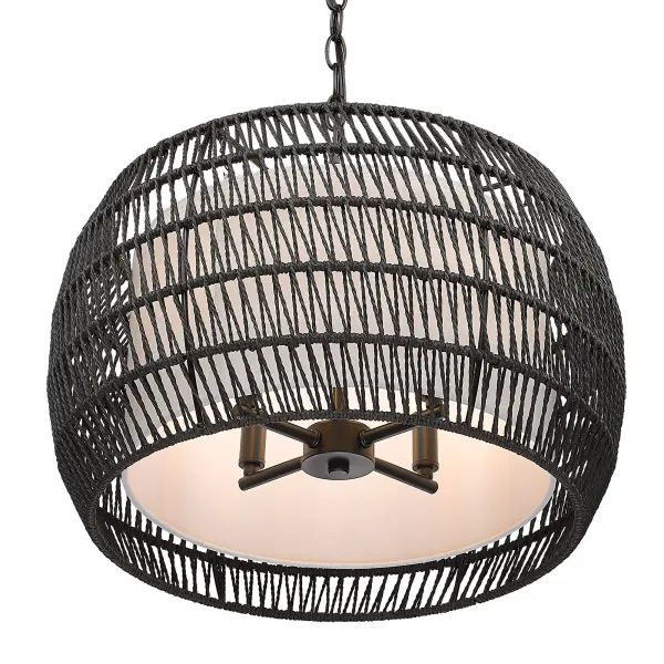 Golden Lighting Everly 4-Light Pendant in Matte Black with Modern Black Rattan Shade - Image 4