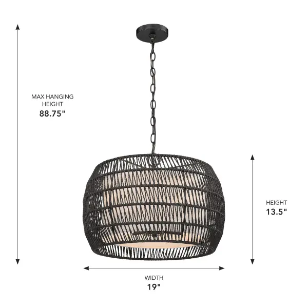 Golden Lighting Everly 4-Light Pendant in Matte Black with Modern Black Rattan Shade - Image 6