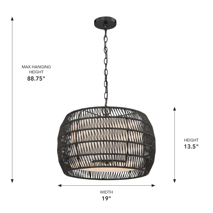 Golden Lighting Everly 4-Light Pendant in Matte Black with Modern Black Rattan Shade - Image 6