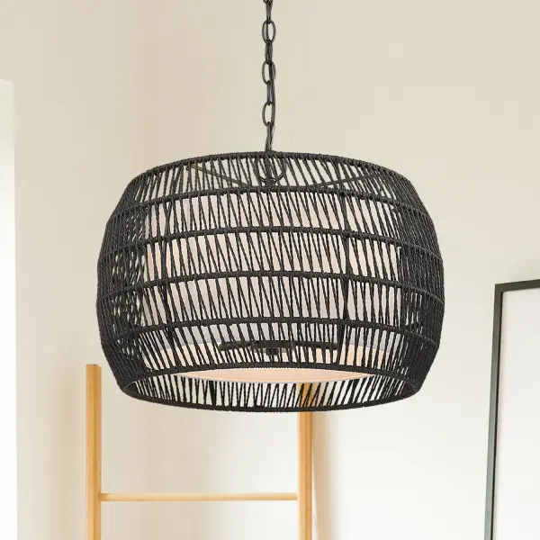 Golden Lighting Everly 4-Light Pendant in Matte Black with Modern Black Rattan Shade - Image 8