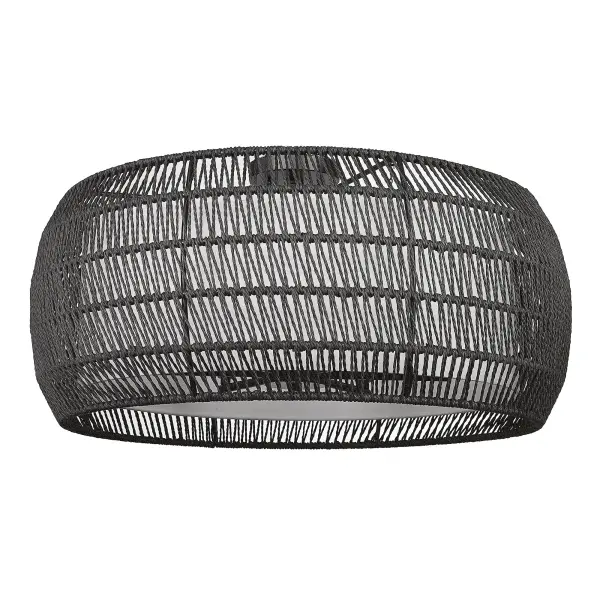 The Everly 6-light semi-flush mount combines hand-woven black rattan with matte black metal for a sophisticated coastal aesthetic. Its open, airy pattern creates beautiful shadow play while the damp rating ensures versatility.