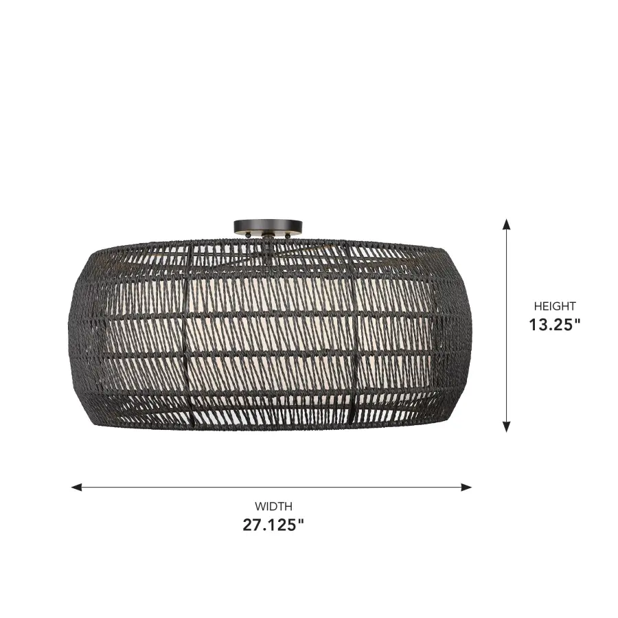 Golden Lighting Everly 6-Light Semi-Flush Mount in Matte Black with Modern Black Rattan Shade - Image 7