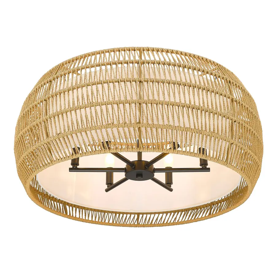 Golden Lighting Everly 6-Light Semi-Flush Mount in Matte Black with Natural Rattan Shade - Image 2