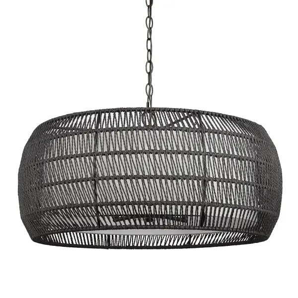 Golden Lighting Everly 6-Light Chandelier in Matte Black with Modern Black Rattan Shade - Image 1