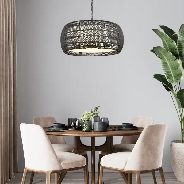 Golden Lighting Everly 6-Light Chandelier in Matte Black with Modern Black Rattan Shade - Image 2