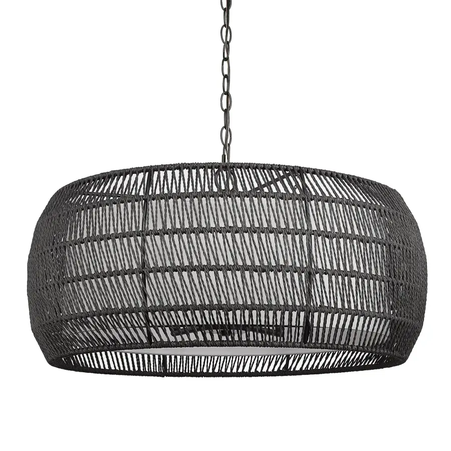Golden Lighting Everly 6-Light Chandelier in Matte Black with Modern Black Rattan Shade - Image 3