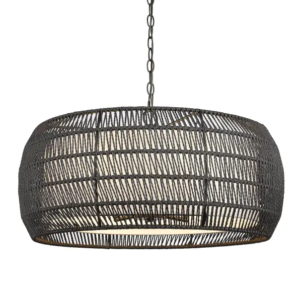 Golden Lighting Everly 6-Light Chandelier in Matte Black with Modern Black Rattan Shade - Image 4
