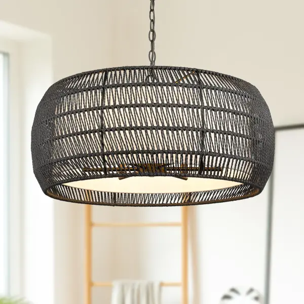 Golden Lighting Everly 6-Light Chandelier in Matte Black with Modern Black Rattan Shade - Image 8