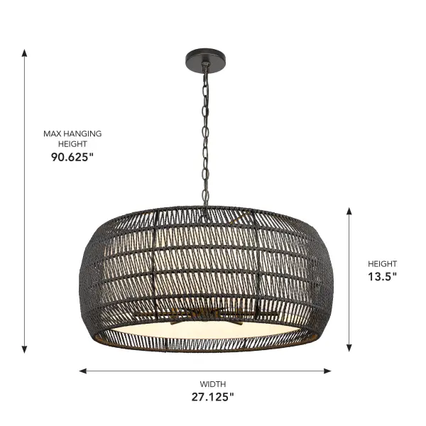 Golden Lighting Everly 6-Light Chandelier in Matte Black with Modern Black Rattan Shade - Image 9