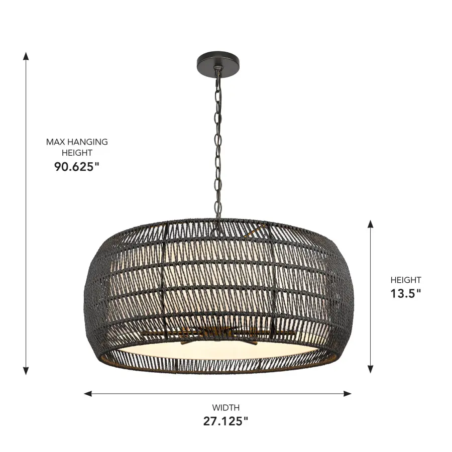 Golden Lighting Everly 6-Light Chandelier in Matte Black with Modern Black Rattan Shade - Image 9