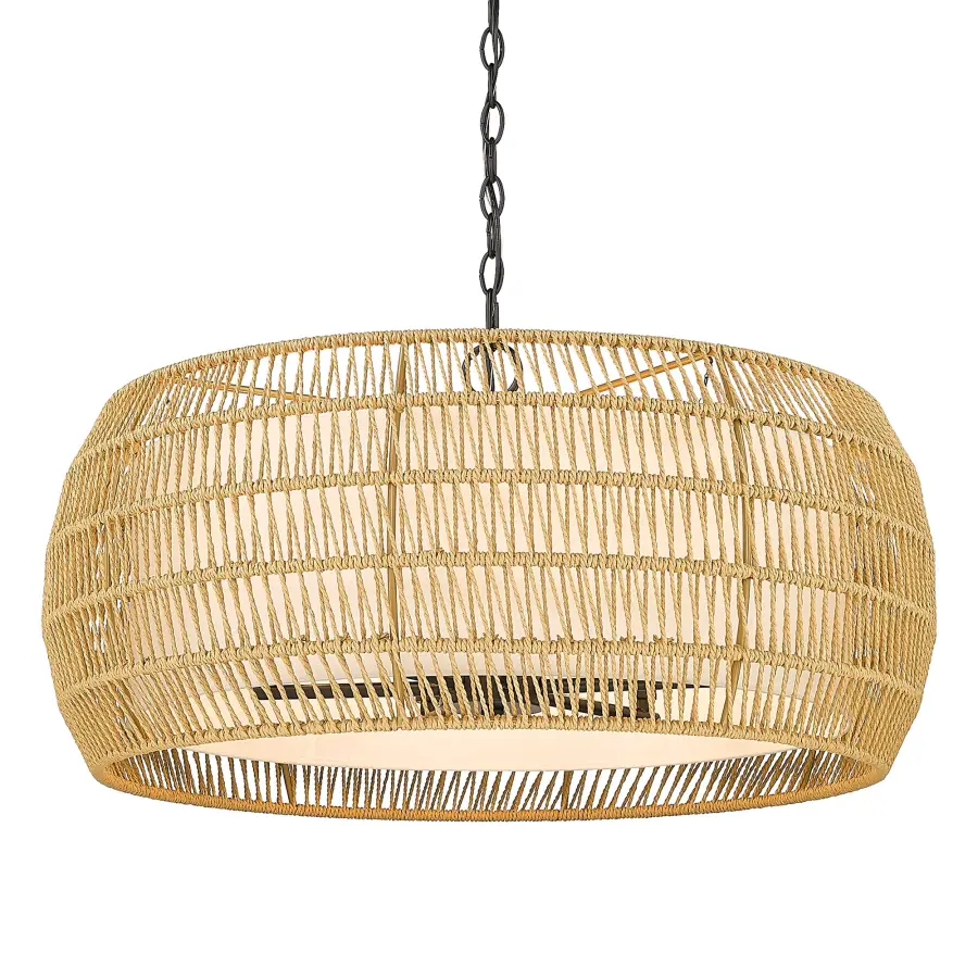 Golden Lighting Everly 6-Light Chandelier in Matte Black and Natural Rattan - Image 1