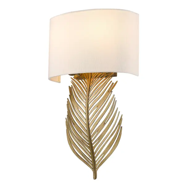 The Cay 2-Light Wall Sconce combines artisanal craftsmanship with functional beauty. Its hand-brushed Vintage Fired Gold finish and ivory linen shade create a warm, inviting glow perfect for intimate spaces. - alternate view