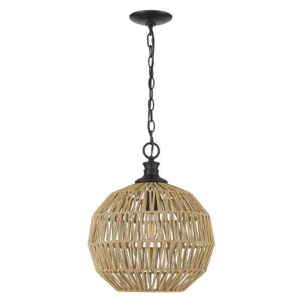 The Florence pendant brings breezy coastal elegance with its handwoven natural raphia rope shade and sleek matte black frame. Perfect for adding organic texture and contemporary style to kitchens, dining areas, and bedrooms. - alternate view