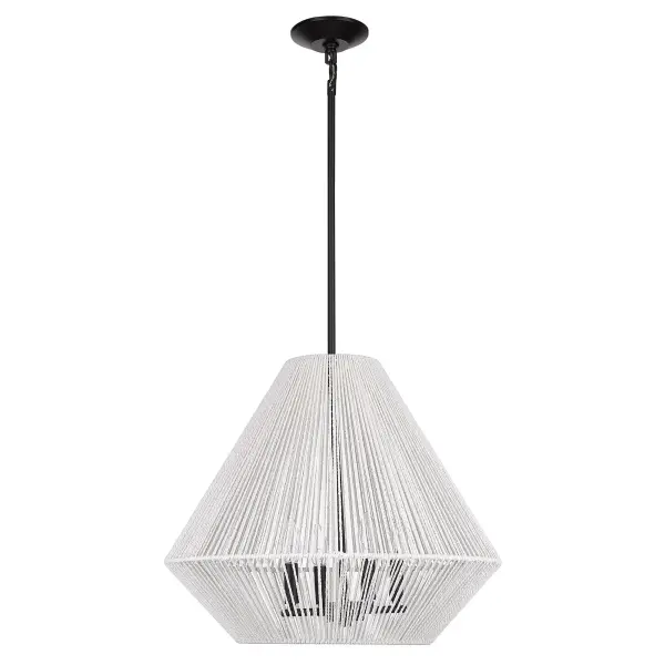 The Valentina pendant brings organic texture and coastal charm with its handcrafted bleached rope shade and matte black frame. Perfect for creating a relaxed, sophisticated atmosphere in dining and kitchen spaces. - alternate view