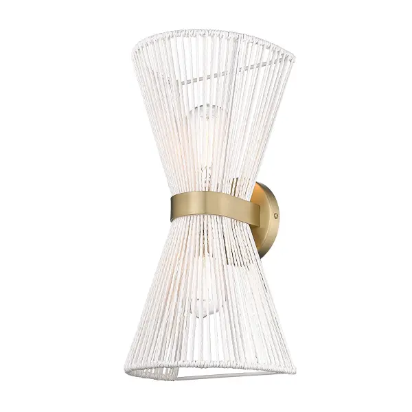 The Avon 2-Light Wall Sconce brings breezy coastal sophistication with its handwoven bleached white raphia rope shade and brushed champagne brass finish. Perfect for creating warm, textured ambiance in hallways, bedrooms, and dining spaces.