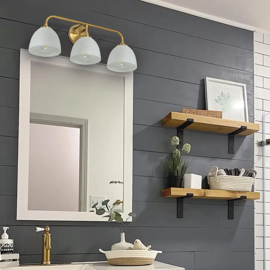 Golden Lighting Shepard 3-Light Vanity in Modern Brass with Matte White Shade - Image 2