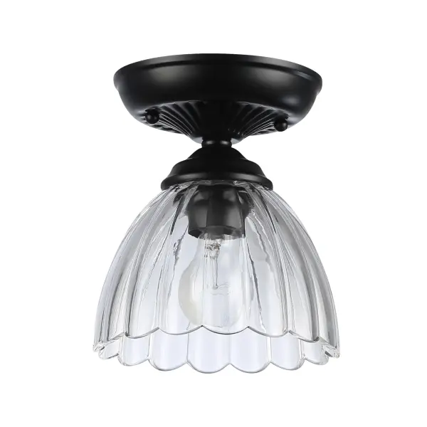 The Golden Lighting Audra semi-flush mount delivers sophisticated minimalist style in a compact 7-inch profile. Its clear glass shade and matte black finish create a versatile fixture perfect for smaller spaces with mid-height ceilings. - alternate view