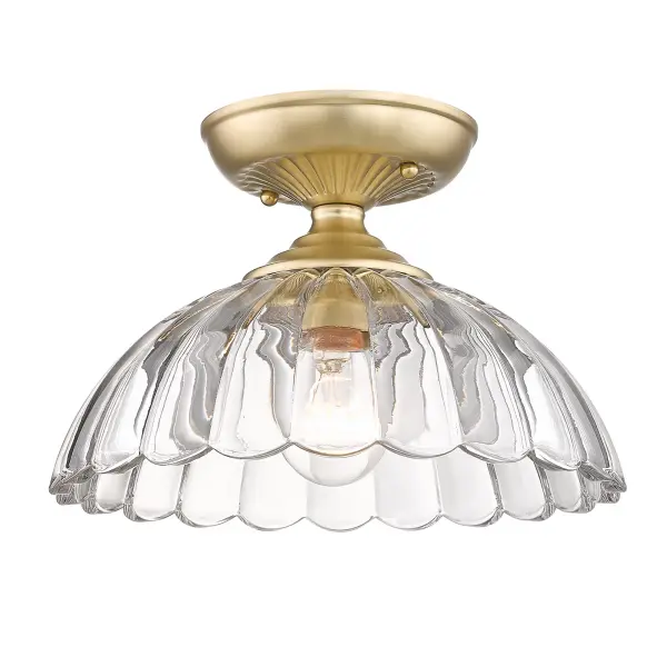 Elegant Semi-Flush Mount with Warm Brass Finish and Clear Glass Shade - Image 1