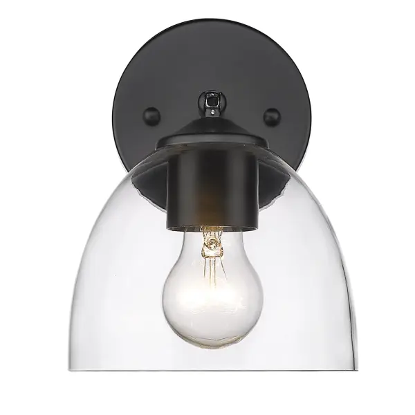 The Roxie wall sconce blends modern sophistication with classic charm, featuring a clear glass shade and matte black finish. With adjustable directional heads and damp location rating, it's perfect for bathrooms and hallways. - alternate view
