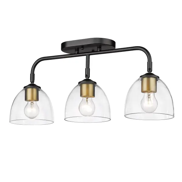 Golden Lighting Roxie 3-Light Semi-Flush Mount in Matte Black and Brushed Champagne Brass - Image 1