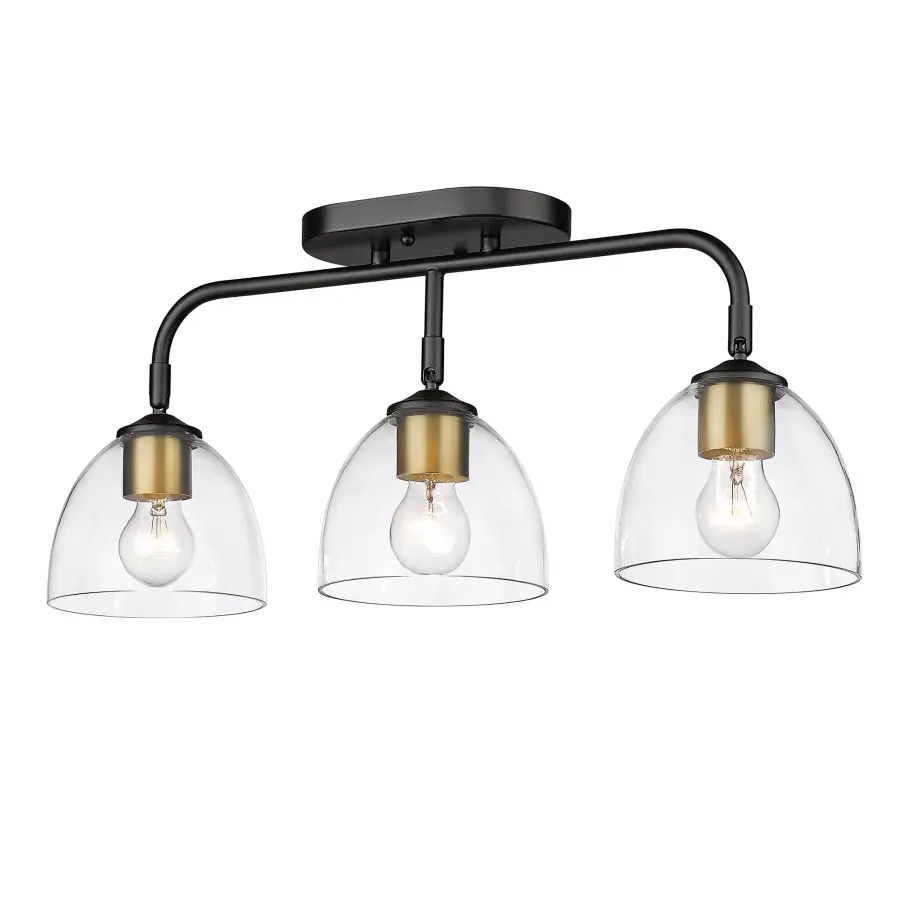 Golden Lighting Roxie 3-Light Semi-Flush Mount in Matte Black and Brushed Champagne Brass - Image 1